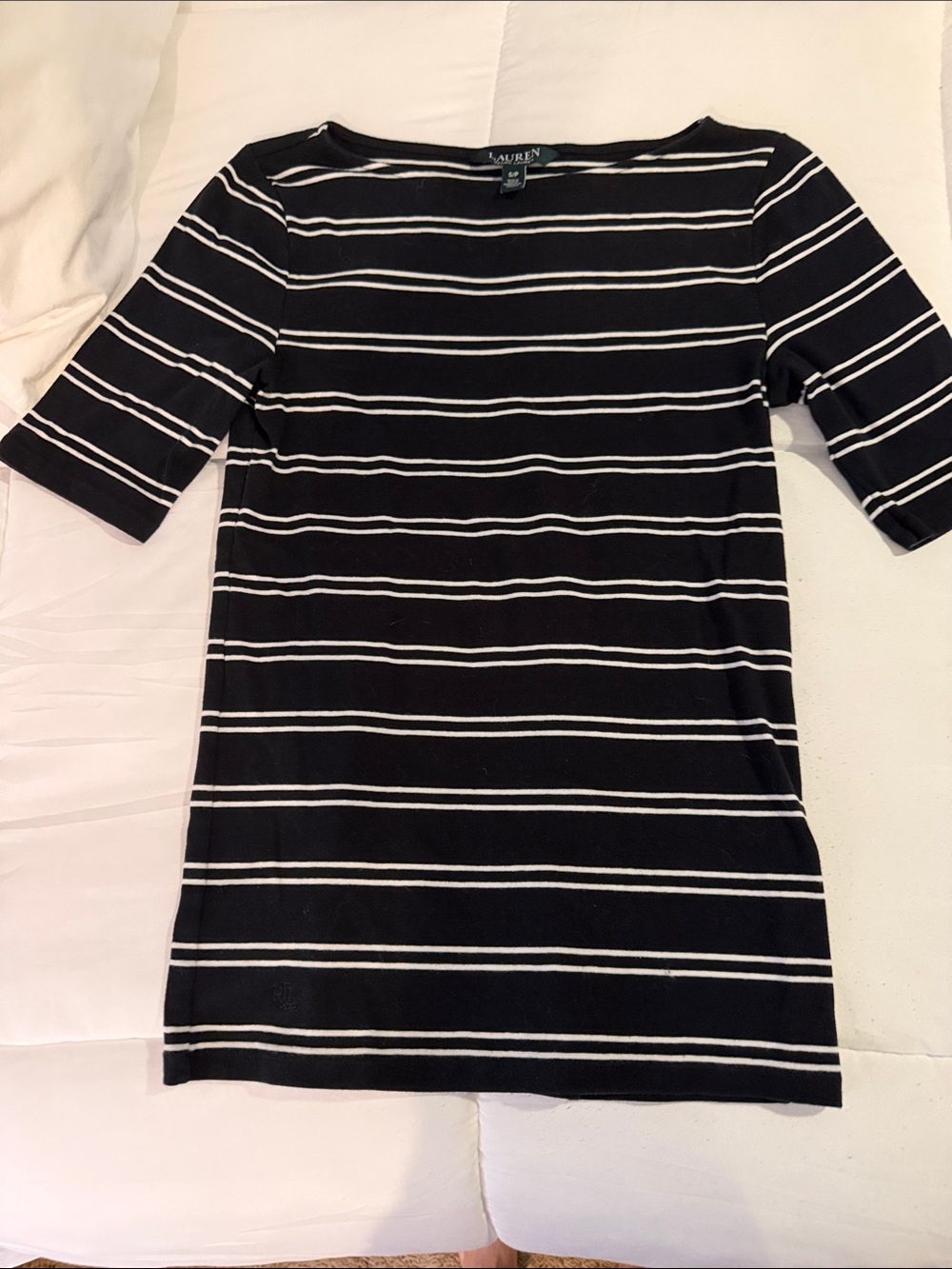 Ralph Lauren Black and White Striped Boatneck Top
